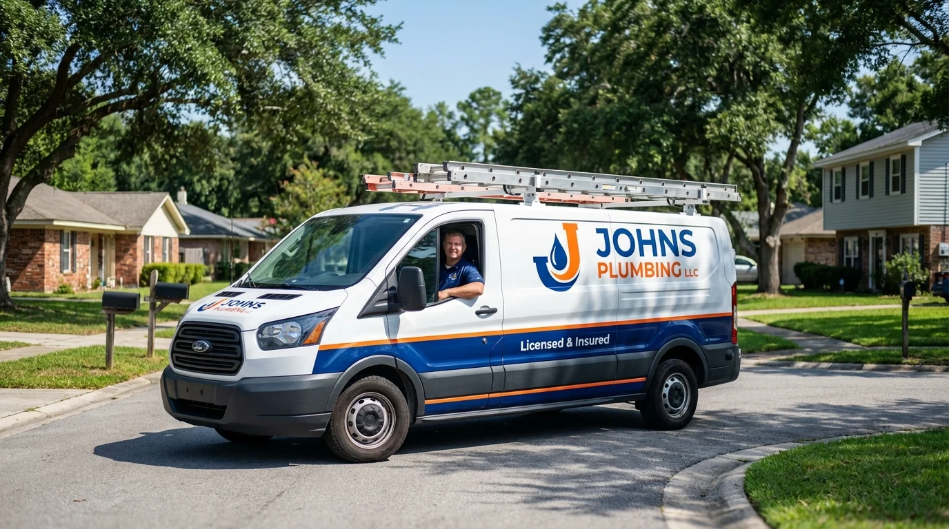 Johns Plumbing LLC service van in Valley Center, KS