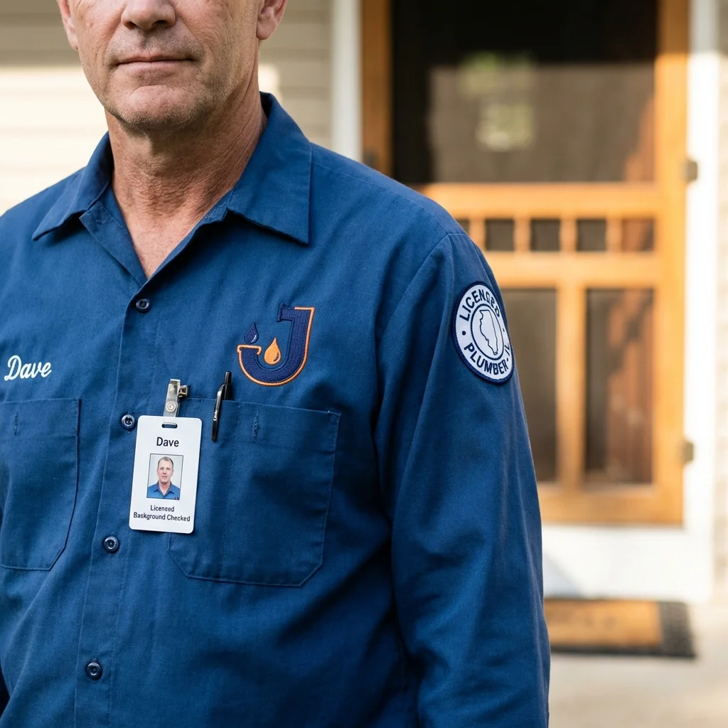 Licensed plumber showing ID badge in Valley Center, KS